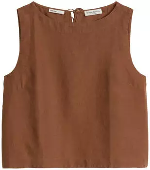 Marc O'Polo &Auml;rmellose Leinenbluse regular mit Bindeb&auml;ndern im R&uuml;cken (5000014205) burnt braun
