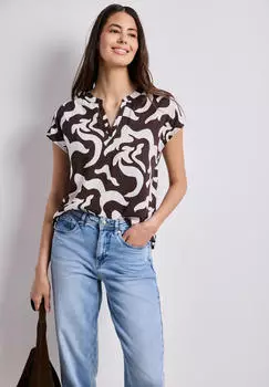 Street One Dropped Shoulder Blusenshirt mit Print Braun (A34640327276)
