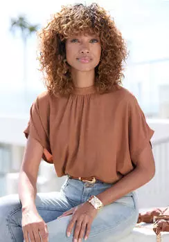 Lascana Kurzarmbluse Loose Fit nougat