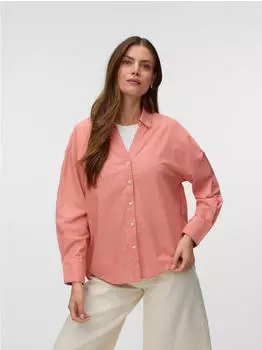 Vero Moda VMNORMA LS Chambray Shirt Langarmbluse, Loose Fit (16014854) langoustino detail:melange/koralle