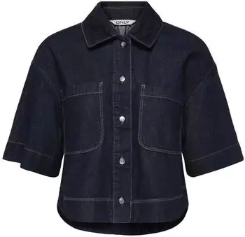 Only ONLCLEO LIFE SS CROP DNM SHIRT Jeansbluse mit Waschungseffekt, Normale Passform (15248584) dunkelblau