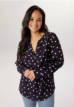 Aniston Bluse Tunika Regular Fit Langarm schwarz/wei&szlig;