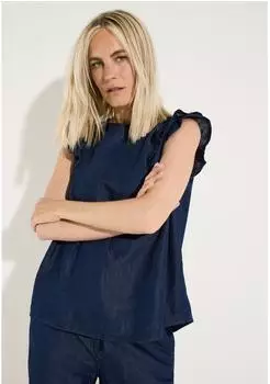 More & More Denim Top mit Rüschen dunkelblau
