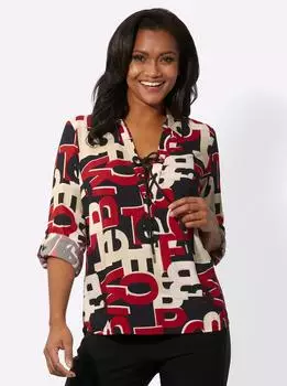 Witt Weiden Long Sleeve Blouse rot-schwarz-bedruckt