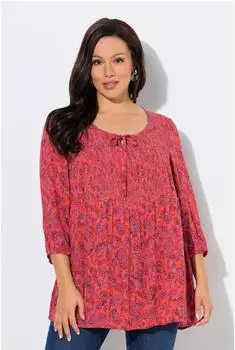 Ulla Popken Smokbluse Rundhals 3/4-Arm (848186) lachs/koralle
