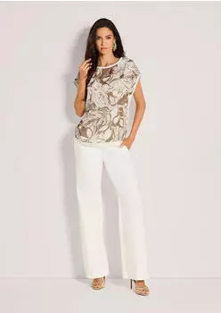 Madeleine Schlupf-Bluse mit &Auml;rmelriegeln Langarmbluse (57803413) perlwei&szlig;/braun