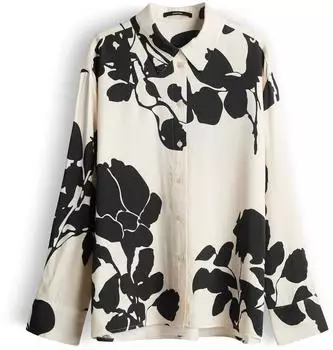 someday. Bedruckte Satinbluse aus ECOVERO™ Viskose Loose Fit creme/schwarz
