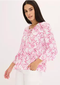 bonprix Tunika figurumspielende Passform mit 3/4-&Auml;rmeln mit Bindedetails (97532495) wei&szlig;/pink floral