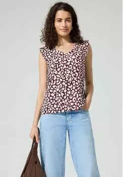 Street One Frauen Blusentop mit V-Neck und Leo-Print in Beige Gr: (F34677627821)