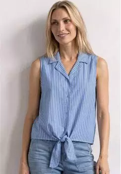 Street One Frauen Blusentop mit Bowling-Kragen und Knoten in Blau Gr: (A34673422289)