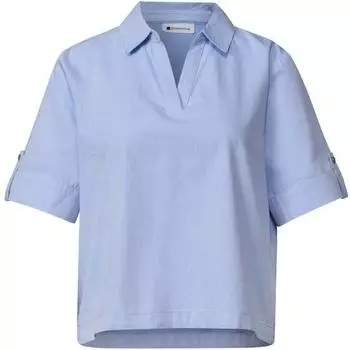 Street One Frauen Kurzarm Chambray Bluse mit Hemdkragen in Blau Gr: (A34681812289)