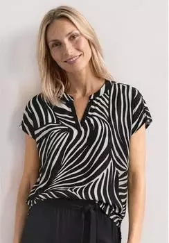 Street One Frauen Blusenshirt mit Split Neck und Leo-Muster in Schwarz Gr: (A34677420001)