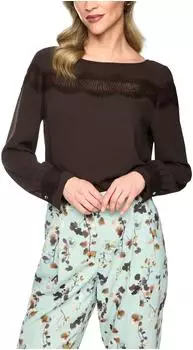 Marc Cain Fading Flowers Langarmbluse mit Spitze (BC 51.22 W90) seal brown