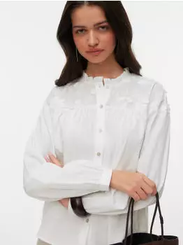 Vero Moda VMTUESDAY L/S Detail Top WVN Langarmbluse (92478321) snow white