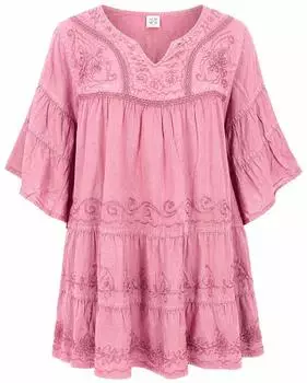 Guru-Shop Bestickte Boho Bluse mit weiten Ärmeln Tunika (59672) pink