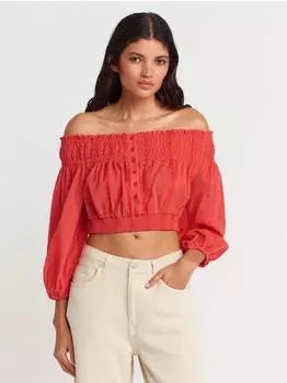 Dilvin Off-Shoulder Crop Top Bluse (8684404390732) rot