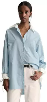 Marc O'Polo Gestreifte Bluse Loose Boyfriend Shape Langarm in Papertouch Popeline (5000008172) hellblau/wei&szlig;