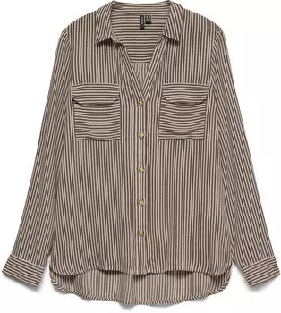 Vero Moda VMBUMPY L/S Shirt New WVN GA NOOS Hemdbluse, Regular Fit (32118701) cocoa brown stripes/pumice stone