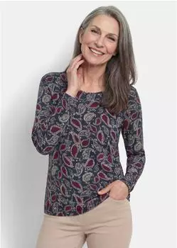 GOLDNER Langarmshirt Viskose-Jersey mit Paisley-Druck marine/bordeaux