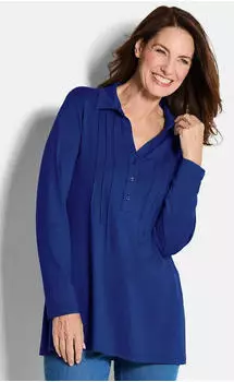 GOLDNER Elegantes Blusenshirt mit Biesen Tunika figurbetonend dunkelblau