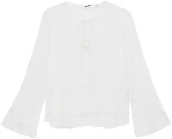 Koton Langarm Bluse Top Rüschenkragen offwhite