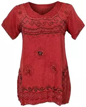Guru-Shop Boho Bluse Bestickte Tunika (59646) rot
