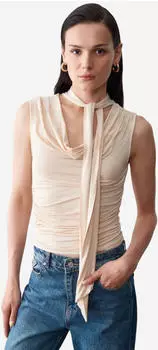 Dilvin Ärmellose Cowl-Neck-Jersey-Bluse (8684404303961) beige