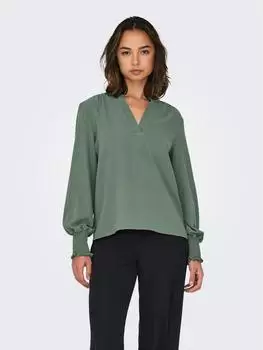Only ONLMETTE V-Ausschnitt Blusenshirt Regular Fit (78249205) laurel wreath/jade