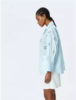 Koton Hemdbluse Baumwolle Oversize pastellblau