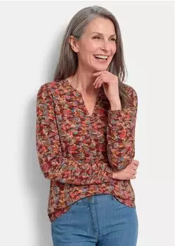 GOLDNER Long sleeve slip blouse rostrot / gemustert