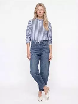 Rich & Royal Cotton Striped Ruffle Blouse (2609-702) midnight blue