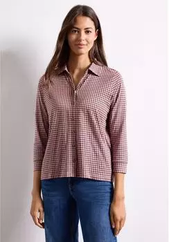 Street One Karierte Bluse aus weicher Viskose mit Rundhalsausschnitt und R&uuml;schen langer Arm (40046004) warm blush