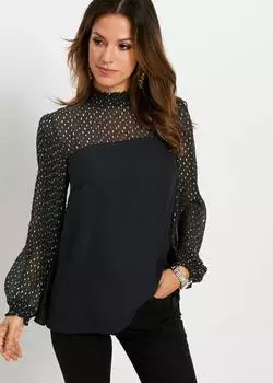 bonprix Shirtbluse figurumspielende Passform (95411095) schwarz/metallic gold