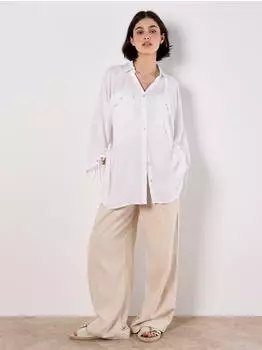 Apricot Oversized Hemdbluse mit leichtem Schimmer (81190636) wei&szlig;