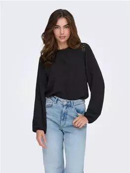 Only ONLKATCHA LIFE LS O-NECK LACE TOP CS WVN Shirtbluse Regular Fit (94014845) schwarz