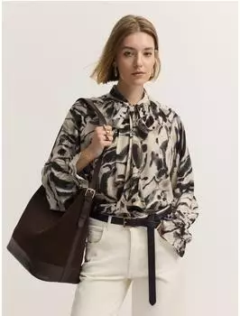 Bugatti Modern Fit Viskose Grafikprint Schluppe Langarmbluse (36862422) taupe