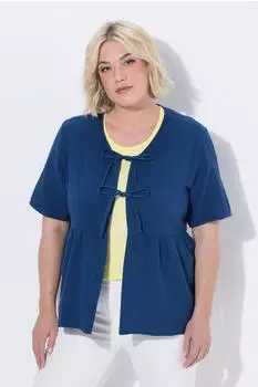 Ulla Popken Blusenshirt Blüten Doppellagig V-Ausschnitt Halbarm (848464) blau
