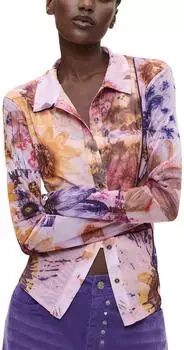 Desigual Langarmhemd mit Stickerei und italienischem Kragen (26WWTK24) rosa