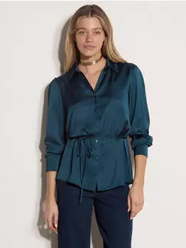 Apricot Soft Satin Hemdbluse mit Knopfleiste (67316850) teal