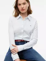 Tommy Hilfiger WW0WW43528, Tommy Hilfiger Damen Bluse 1985 SLIM PIQUE M offwhite