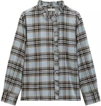 Marc O'Polo Karierte R&uuml;schenbluse relaxed aus gebrushter Bio-Baumwolle (5000012051) offwhite