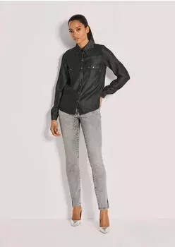 Madeleine Hemdbluse Blusenshirt mit Brusttasche Langarmbluse (90643254) schwarz denim