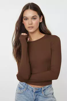 Trendyol Einfarbig Lang Tailliert Bluse (8684737598911) braun