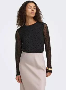 Only ONLNOVA L/S MESH TOP WVN Shirtbluse Regular Fit (86898130) schwarz aop:743 schwarz dots