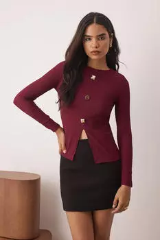 Trendyol Einfarbige lange taillierte Bluse bordeaux