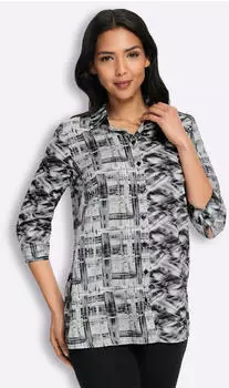 Sieh an! Longbluse bedruckt ecru/schwarz