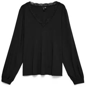 Vero Moda VMCBELLA LS LACE TOP WVN NOOS CUR Shirtbluse (10354774) schwarz
