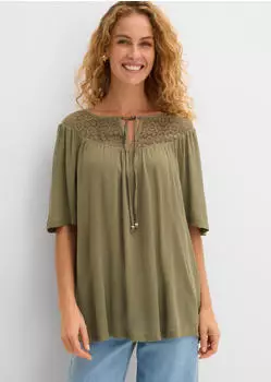 bonprix Crincle-Tunika A-Linie mit Stickerei (25548030) oliv