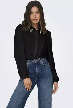 Only ONLMETTE PEARL LS SHIRT WVN Hemdbluse Regular Fit (77810518) schwarz/perlweiß