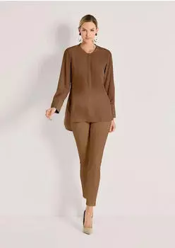 Madeleine Seidenhemd Luxuriöse Bluse mit kragenlosem Design (46386136) espresso